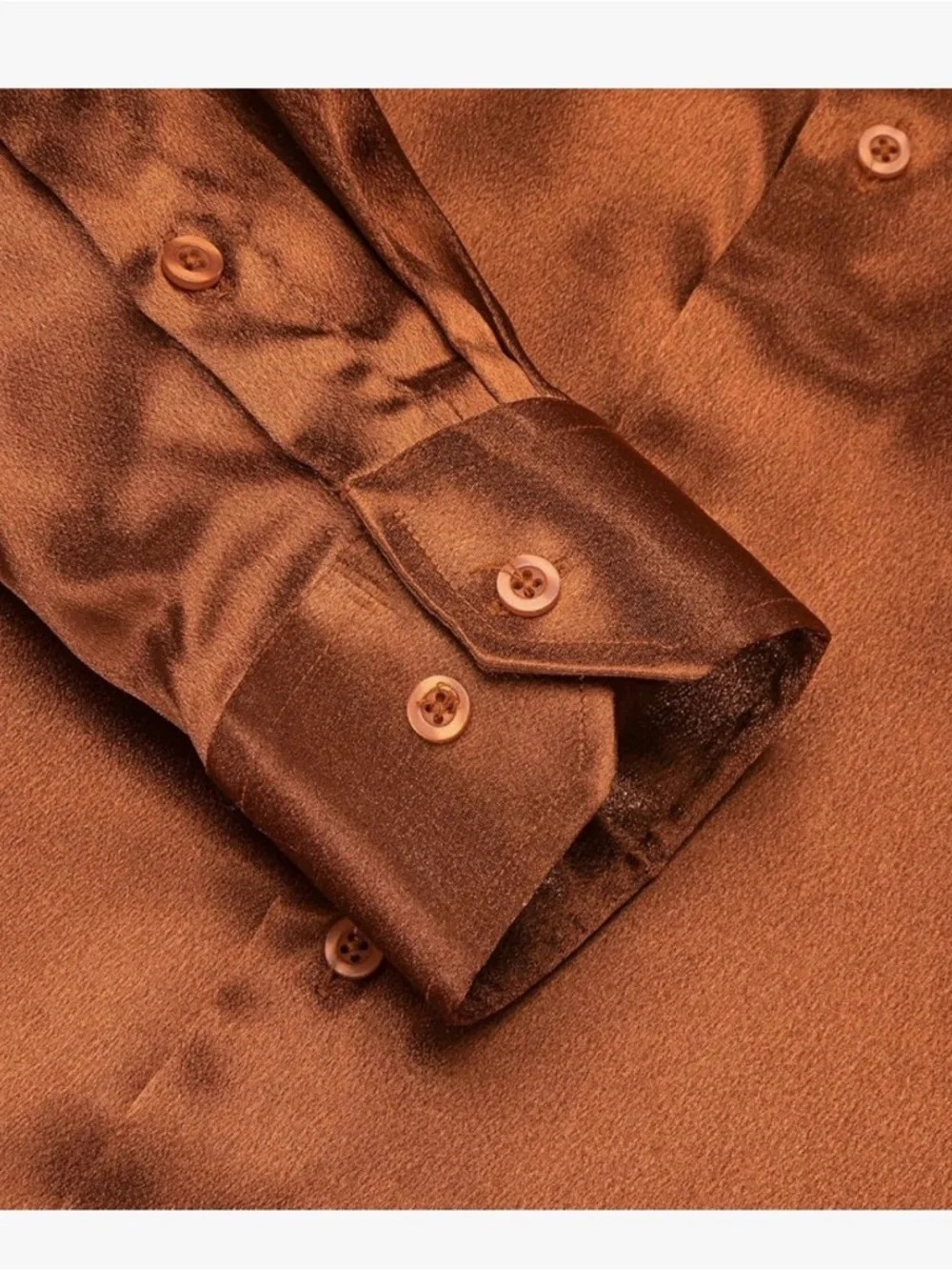 Men's Copper Satin Long-Sleeve Button-Down Shirt - Picture 3 of 8
